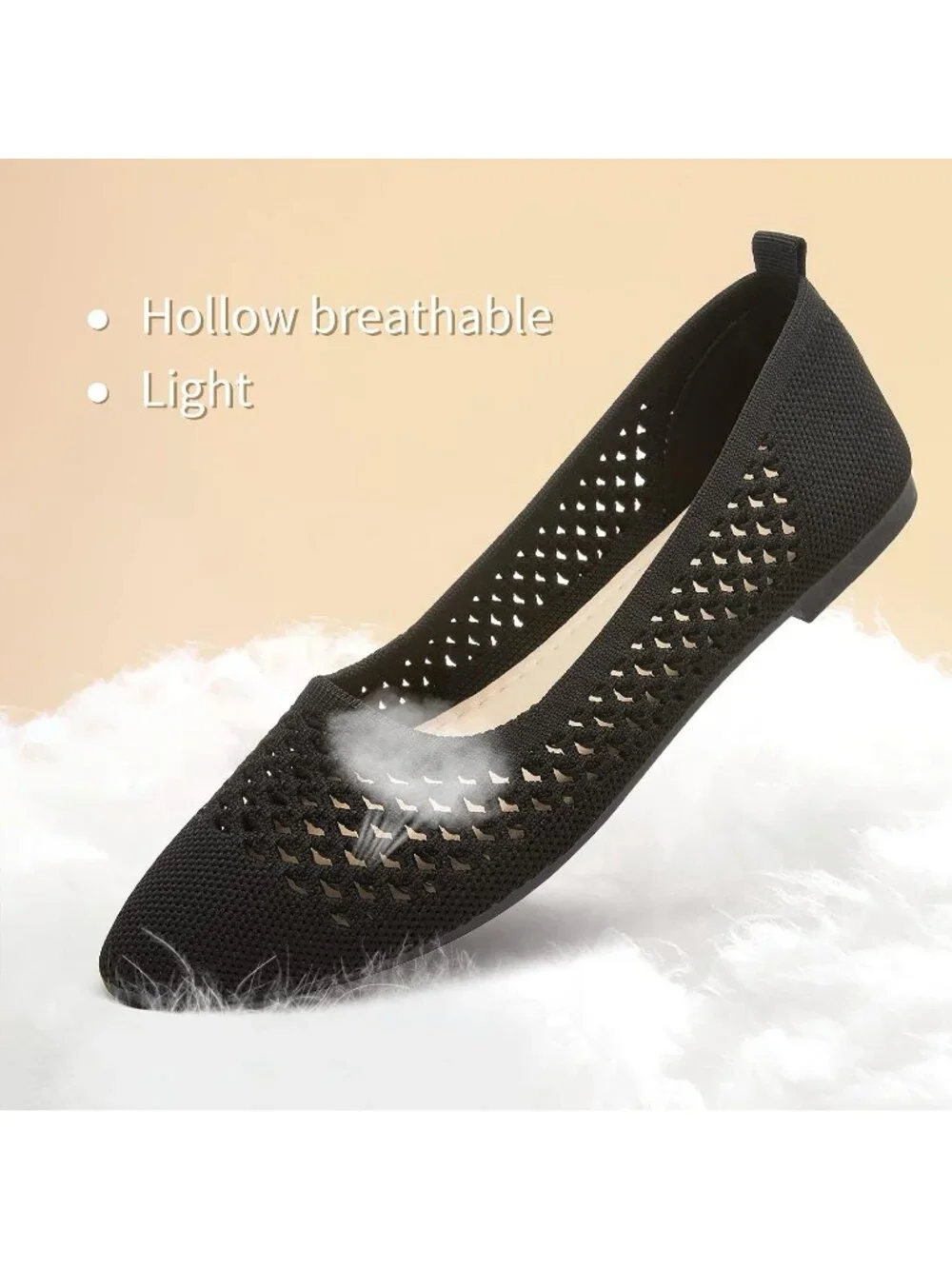 Women's Black Comfortable  Knit Pointed Toe Slip On Business Casual Ballet Flats